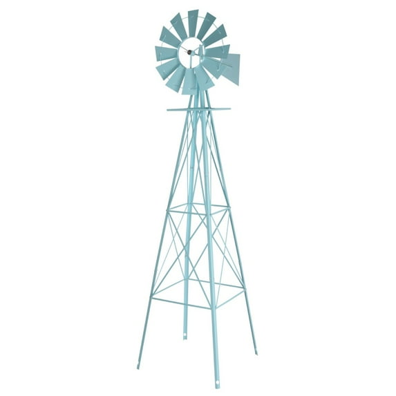 IVV 8ft Tall Outdoor Metal Windmill w/ Weather Vane for Garden Yard Decoration, Light Blue
