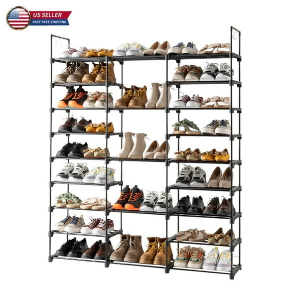 IVV 9-Tiers Shoe Rack, Metal Stackable Shoe Shelf Storage Organize for Entryway, Holds 50-55 Pairs Shoe, 50"D x 11.75"W x 62.25"H, Black
