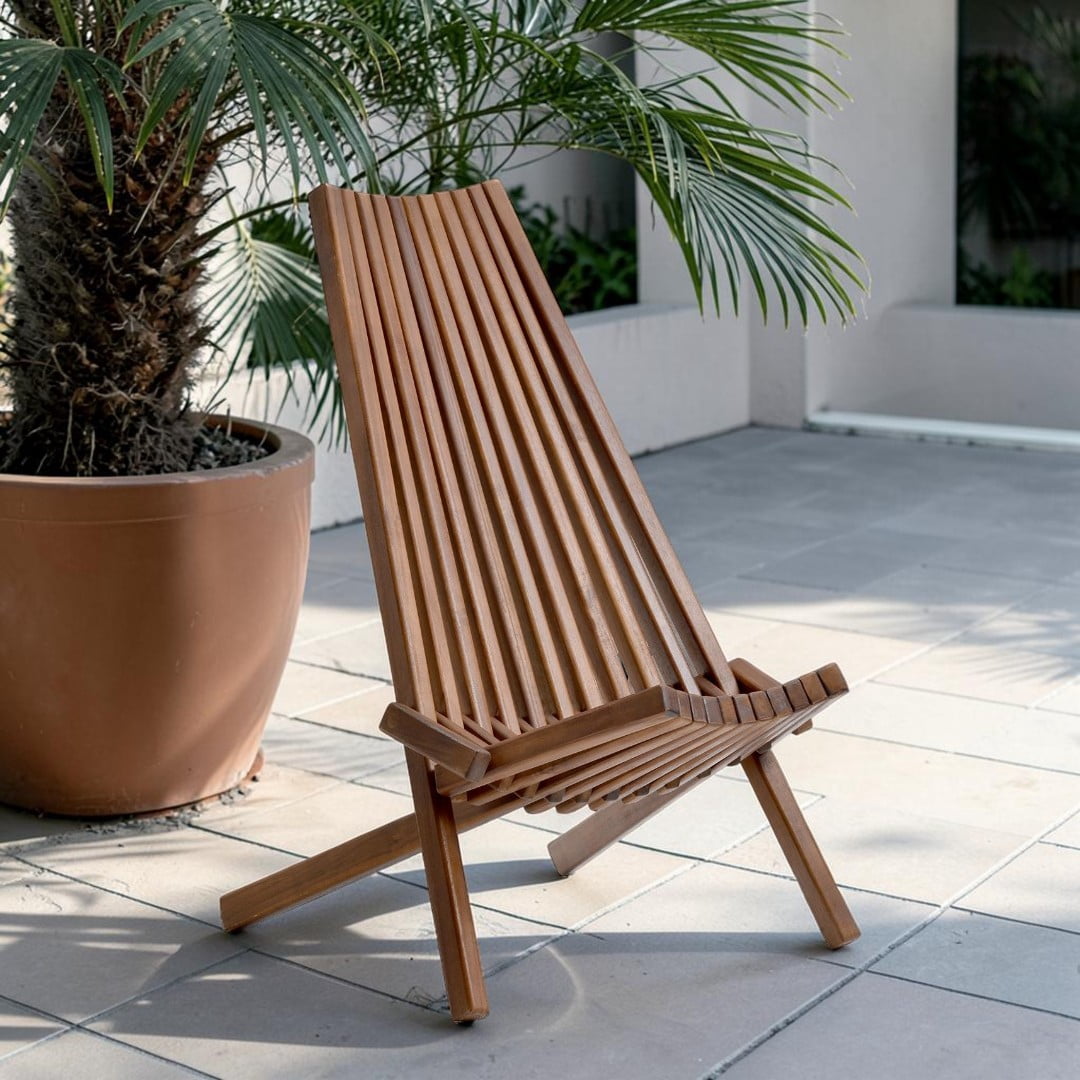 IVV Acacia Wood Folding Chair, Outdoor Weather-Resistant Wooden Foldable Chair Patio Furniture Comfy Adirondack Chairs Lounge Chair for Deck Fire Pit Porch Camping, Brown