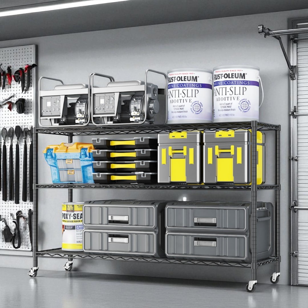 IVV Adjustable Metal Wire Storage Rack with Wheels, Industrial Style 3 ...