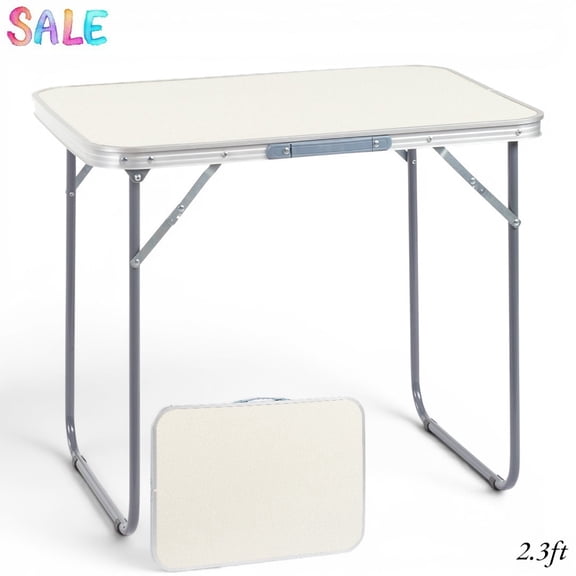 IVV Aluminum Alloy Folding Camping Table, 27.7" Lightweight Portable Indoor/Outdoor Dining Table, Weather Resistant & Easy Clean Utility Table for Garden Picnic Patio Backyard, White