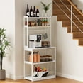 thumbnail image 1 of IVV Bamboo Bakers Rack, 5-Tier Microwave Stand, Kitchen Utility Storage Shelf with 4 S-Shaped Hooks, Coffee Bar Table Station, Standing Rack, 30.75"L x 15"W x 65.75"H, White, 1 of 9