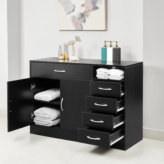 IVV Bathroom Floor Cabinet, 2-Door Storage Cabinet with 5 Drawers, Modern Elegant Space-Saving Organizer for Home Bedroom Living Room