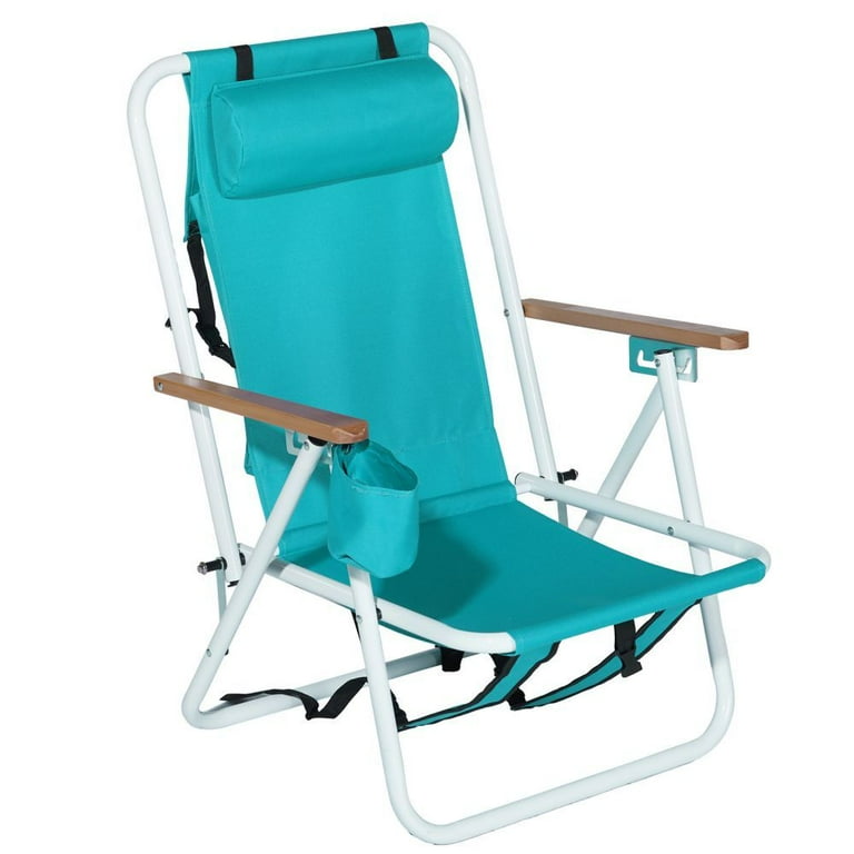IVV Beach Chair with Cup Holder for Adults Folding Beach Chairs for Outside Adjustable Camping Chair with Headrest Pillow Outdoor Garden Park Pool