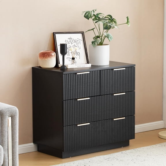 IVV Black Dresser for Bedroom, 4 Drawer Dresser, Wood Storage Chest of Drawers, Home Organizer for Living Room, Bedroom, Hallway, 28.35"L x 16.14"W x 26.38"H