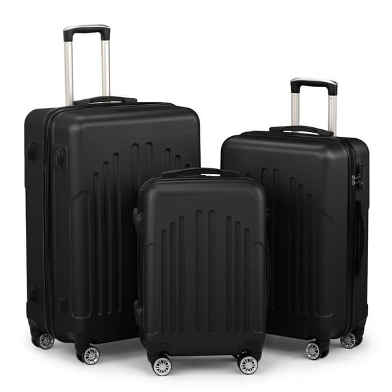 IVV Black Luggage Set 3 Piece, ABS+PC Lightweight Suitcase with Spinner Wheels, Hardside Carry on Suitcase w/ TSA Lock for Travel, Business Trip (20"/24"/28")