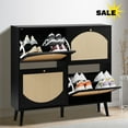 thumbnail image 1 of IVV Black Shoe Cabinet with 4 Rattan Flipped Drawers and Raised Leg Design, Entryway Narrow Shoes Storage Organizer, 41.73"L x 9.45"W x 38.6"H, 1 of 7