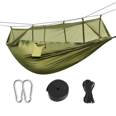 IVV Camping Hammock with Mosquito Net, 2 Person Parachute Nylon Lightweight Hanging Hammock Bed w/ Tree Straps and Steel Carabiners for Outdoor Backpacking Backyard Hiking (Green)