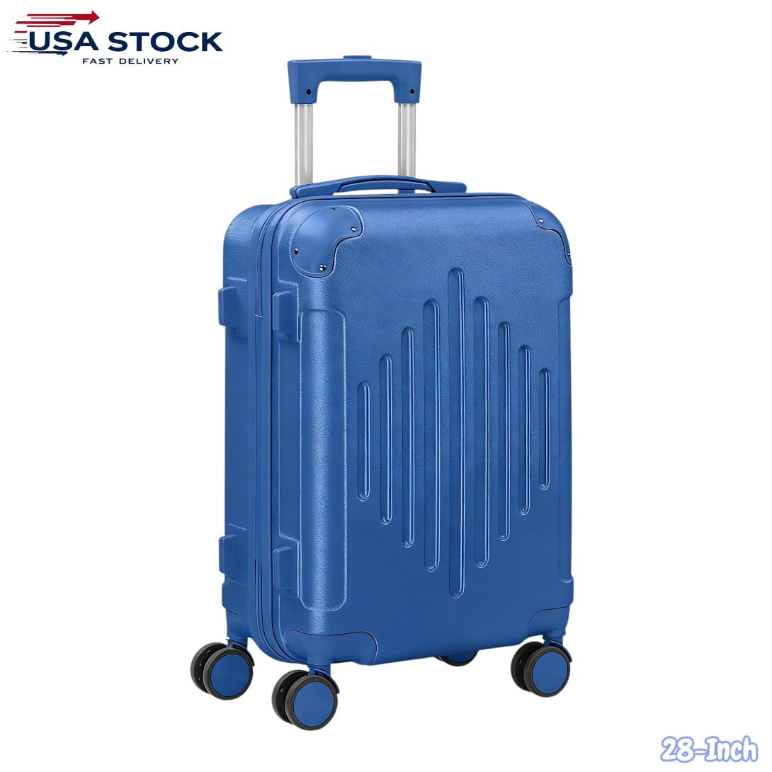 IVV Checked-Large 28-Inch Spinner Luggage with Silent Wheels, TSA Lock and Adjustable Telescopic Handle, Deep Blue