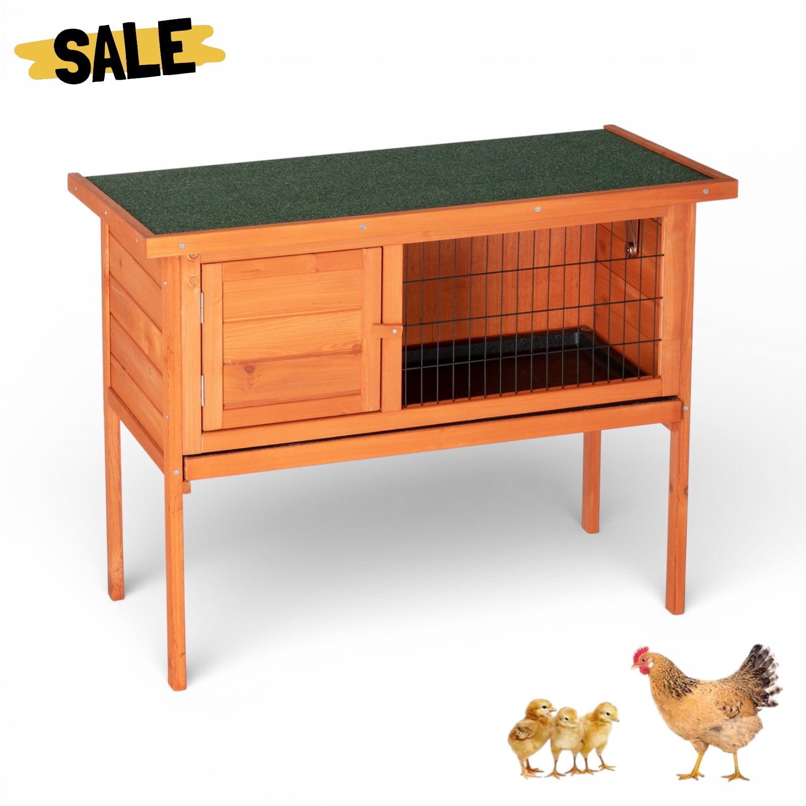 IVV Chicken House, 36" Single Deck Waterproof Wooden Chicken Coop Hen House Pet Animal Poultry Cage Rabbit Hutch, Natural