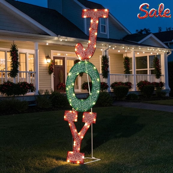 IVV Christmas Decoration Lighted Joy Letter Sign, 33in 2D Letter Festive Holiday Display Decor with Warm White Lights for Garden, Lawn, Patio