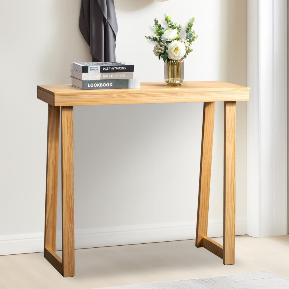 IVV Console Table - Farmhouse Living Room Sofa Table, Solid Pinewood Hall Table, Foyer Display Table, for Entryway Small Space - 35.8"L x 12"W x 31.9"H, Wood Color