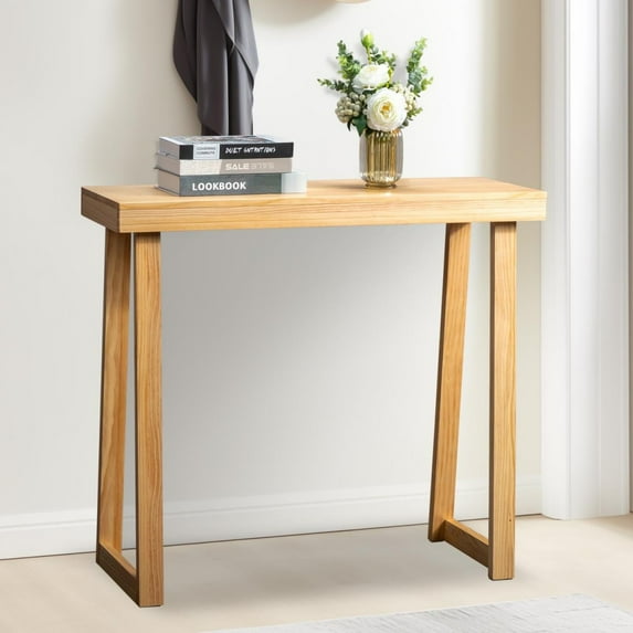 IVV Console Table - Farmhouse Living Room Sofa Table, Solid Pinewood Hall Table, Foyer Display Table, for Entryway Small Space - 35.8"L x 12"W x 31.9"H, Wood Color