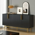 thumbnail image 1 of IVV Contemporary 4-Door Sideboard with Wave Pattern Doors & Golden Handles, 60" Modern Buffet Storage Cabinet for Dining Room, Bedroom, or Living Room Decor (Black), 1 of 9