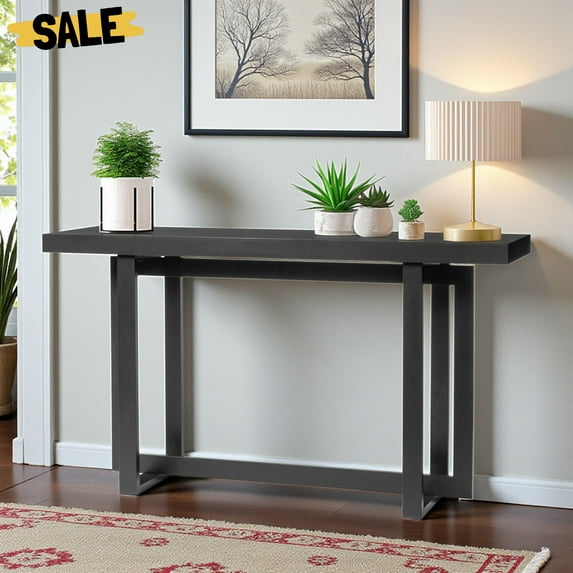 IVV 59" Minimalist Entryway Console Table in Black, Modern Sofa Table with Solid Pine Wood Frame, Easy Assembly for Home Decor