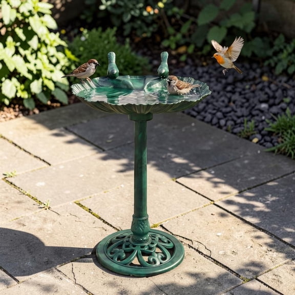 IVV Dark Green Bird Bath with 1.4W Solar-Powered Fountain Pump, Thickened Resin Construction, Shell Edge Decorative Design, Weatherproof & UV-Resistant for Garden/Yard/Patio