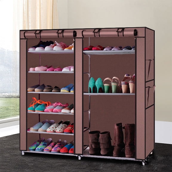 IVV Double Rows Shoe Rack with Dustproof Cover Shoe Shelf Storage Organizer, Brown