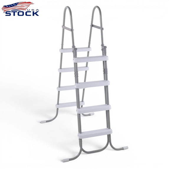 IVV Double-Sided 4-Step Pool Ladder, Foldable with Safety Buckle, 300lbs Weight Capacity, Fits 52"H Above-Ground Pools – Gray Frame with White Pedals