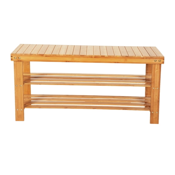 IVV Durable 3 Tiers Bamboo Stool Shoe Rack Chair For Door Entryway - 90Cm