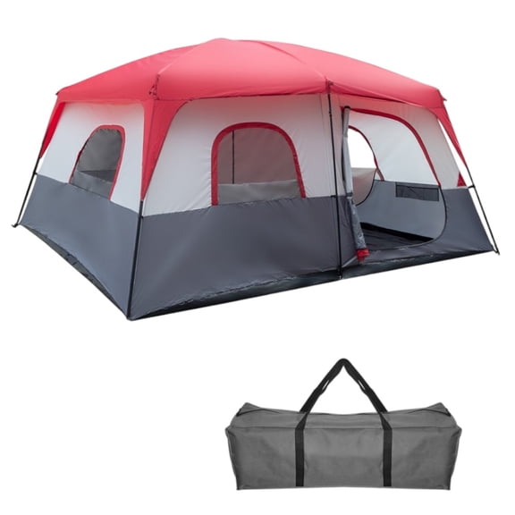 IVV Extra-Large Family Tent for 14 People, Spacious 2-Room Cabin Tent with Steel Legs, Easy Setup, Waterproof Shelter, Ventilation & Breathable (Red & White)
