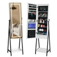 thumbnail image 1 of IVV Floor Standing Jewelry Cabinet, Modern Wood Lockable Jewelry Organizer Armoire with Full-Length LED Mirror and Bottom Shelf, Ideal Gifts for Girls Women, White, 1 of 10