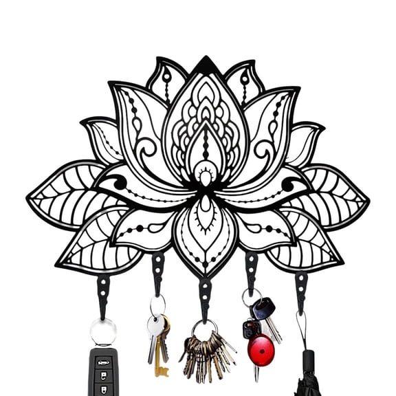 IVV Flower Design Coat Hooks Hanger, Wall Mounted Key Holder with 5 Hooks, Home Decor Gifts Entryway Kitchen Bathroom Storage Organizer, 12.59×8.95inch, Black