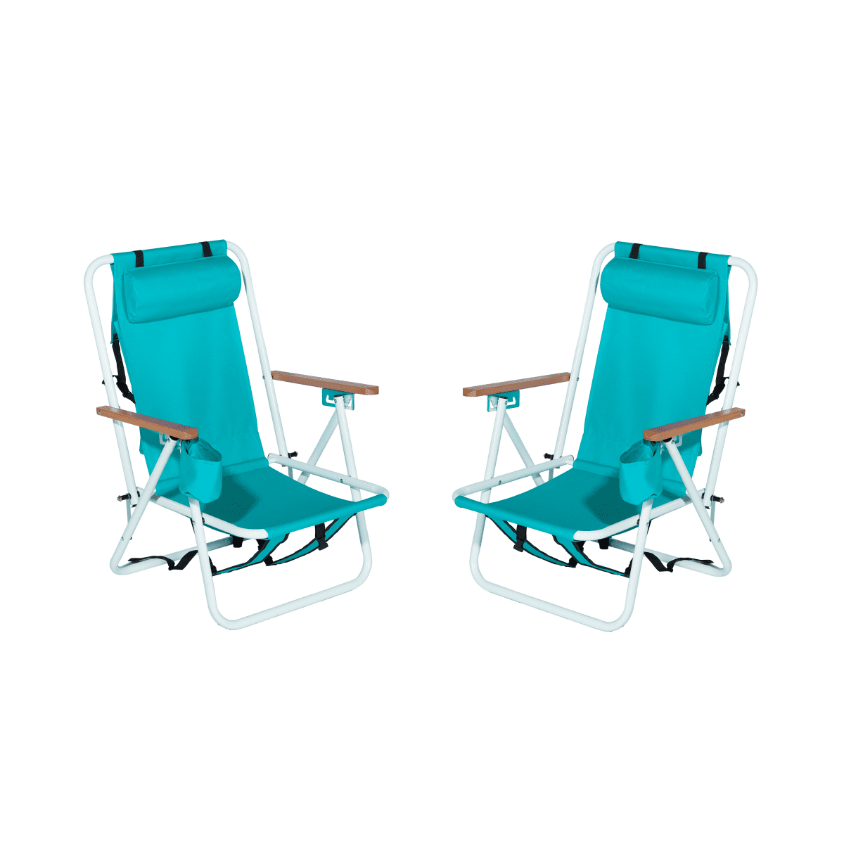 Mint Green Steel Folding Beach Armchair Set with Adjustable Backrest