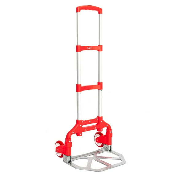 IVV Folding Hand Truck, Aluminum Foldable Dolly Cart, Heavy-Duty Luggage Trolley Cart with Telescoping Handle and Rolling Swivel Wheels for Home, Office, Shopping, Travel (Red)
