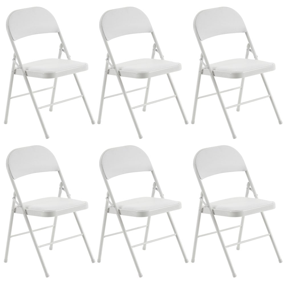 White Folding Chairs with Padded Seats and Steel Frame - Set of 6