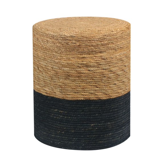 IVV Foot Stool Natural Seagrass Hand Weave Poufs Round Ottoman for Couch Desk Soft Stool Small Side Table for Hallway Office Lounge, Natural/Black