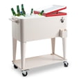thumbnail image 1 of IVV Freezer Insulation Cart,80Qt Box Square Foot Tube with Drain Pipe Freezer Incubator Rolling Cooler for Camping, BBQs, Tailgating & Outdoor Activities (White+Red Top), 1 of 10