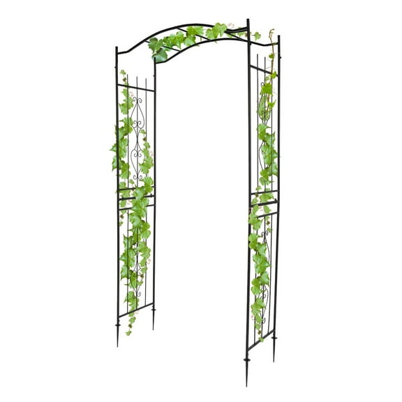 IVV Garden Arch Arbor Trellis, 7.5Ft Outdoor Wrought Iron Archway Plant Climbing Frame with Stakes, Sturdy Garden Arch for Lawn, Party, Ceremony Wedding Decoration, Black