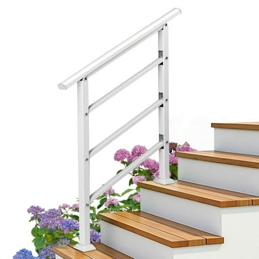 IVV Hand Rails for Outdoor Steps, 3 Step Handrail Fit 1 or 3 Steps Deck Railing, for Outdoor Steps, Wrought Iron Stair Railing, Porch Railing Kit, White