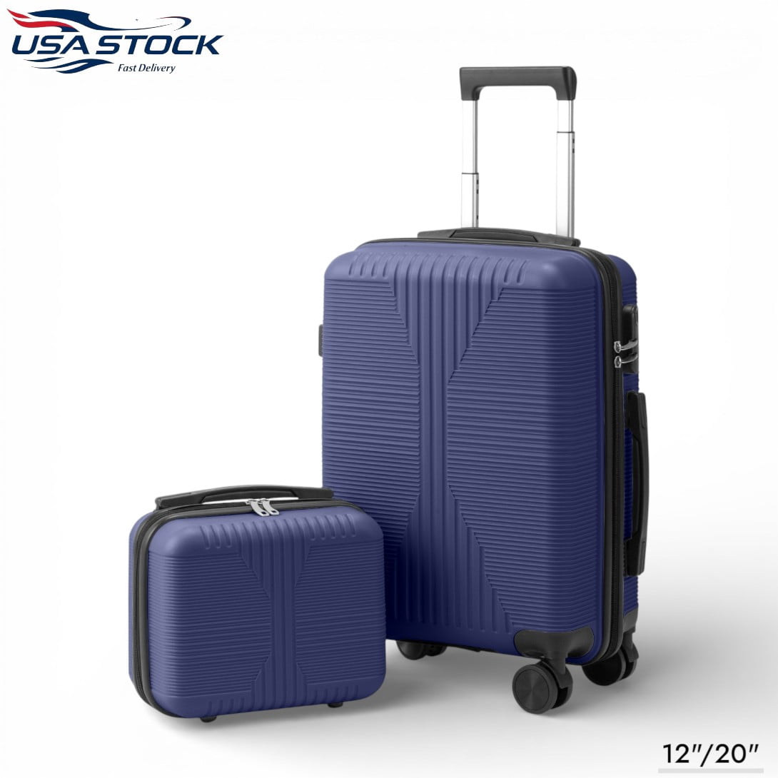 IVV Hardside Spinner Luggage Set, Navy Blue, Carry-On 20-Inch Suitcase and Cosmetic Case 12-Inch (Navy Blue)