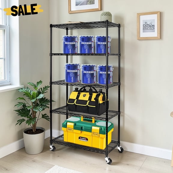 IVV Heavy Duty Garage Shelving Storage Rack with 3" Rubber Wheels and Leveling Feet, Adjustable Metal Wire Organizer, 220 lbs Per Shelf, 59.06"L x 17.72"W x 70.87"H, Black