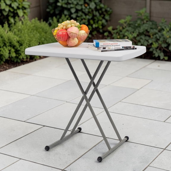 IVV Height-Adjustable Folding Table, 13.18"-28" Liftable HDPE Table with Iron Legs, Lightweight Space-Saving Patio Utility Table for Backyard Balcony Camping, White