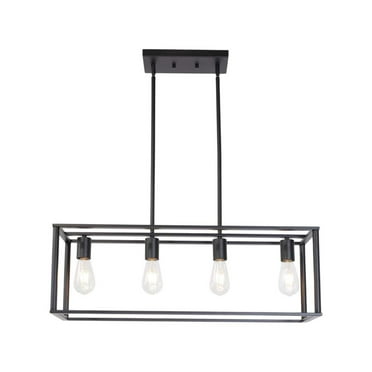 IVV Industrial Kitchen Island Pendant Lighting, Rectangular Vintage 4-Light Hanging Pendant Light Fixtures for Kitchen Farmhouse, Bar, Dinning Room (Black)