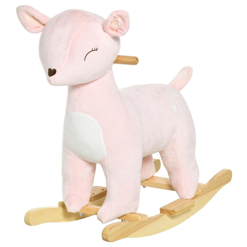 IVV Kids Ride On Rocking Horse with Soft Pink Deer Body, Fun Animal