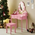 thumbnail image 1 of IVV Kids Vanity with Lights, Makeup Desk & Stool Set with Lighted Mirror, 3 Drawers and 2 Storage Bins, Toddler Dressing Table, Pretend Play Vanity Set for Little Girls Age 3+, Pink, 1 of 7