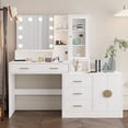 thumbnail image 1 of IVV LED Dressing Table with Charging Station, 3 Colors Lighting Modes with Adjustable Brightness, Cosmetic Dressing Table with Mirror, 5 Drawers and Storage Cabinet for Bedroom, White, 1 of 7