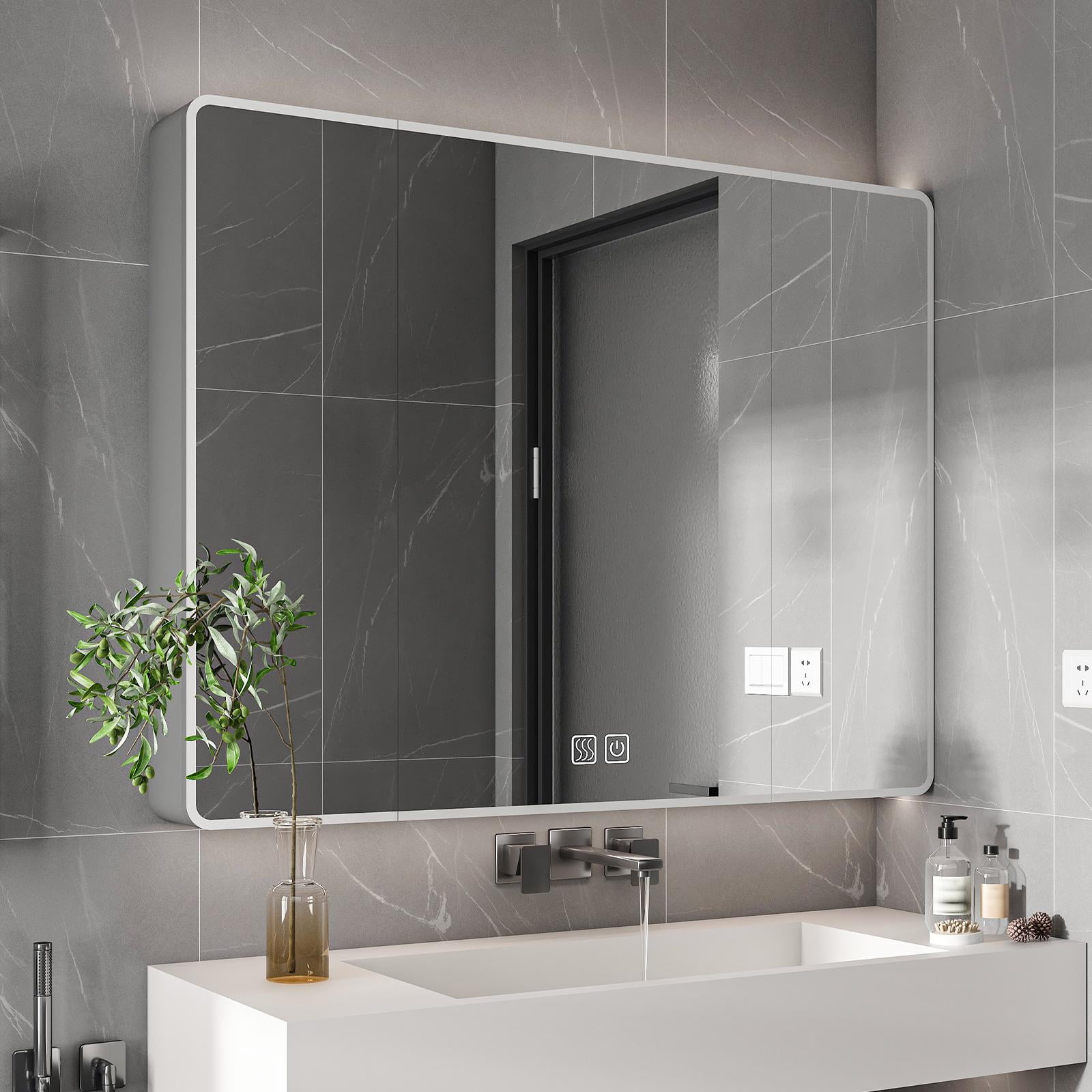 IVV LED Lighted Medicine Cabinet with Mirror, 35 x 28 Inches Aluminum  Recessed or Surface Mount Bathroom Wall Cabinet with Makeup Rack, Hair  Dryer Holder, Defogging \u0026 Memory (Dark Gray) - Walmart.com, image size:1600x1600