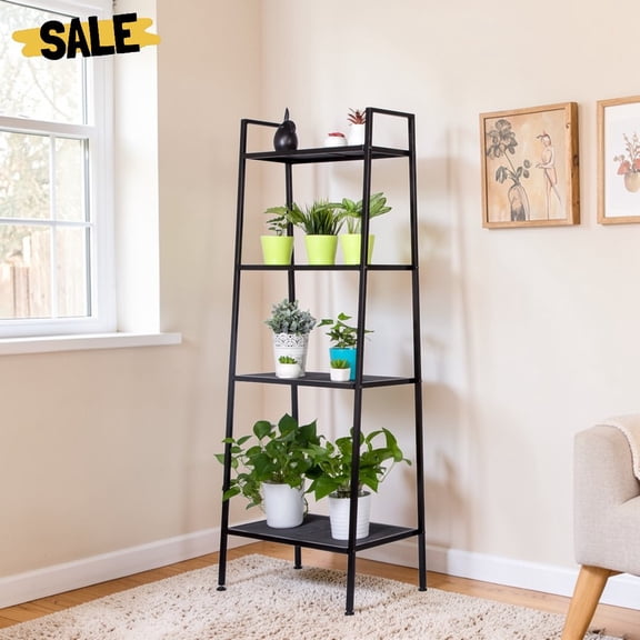 IVV Ladder Shelf, 4-Tier Open Bookcase, Plant Stand Display Storage Rack, 23.62"L x 13.78"W x 57.87"H, for Living Room, Home Office, Black