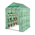 thumbnail image 1 of IVV Large Walk-in Greenhouse with Metal Shelving Plant Stand & Zipper Roll-Up Door, UV & Water-Resistant PE Cover for Garden Use, 57"x57"x75" (Green), 1 of 10