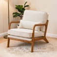 thumbnail image 1 of IVV Linen Upholstered Accent Chair with Solid Wood Frame, Modern Lounge Armchair with Waist Pillow, Comfy Reading Sofa Chair for Living Room Bedroom Small Spaces (Off White), 1 of 9