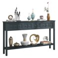 thumbnail image 1 of IVV Long Sofa Table with 4 Drawers and Storage Shelf, Distressed Finish Wood Console Table, 60"L x 11"W x 34"H, Navy, 1 of 9