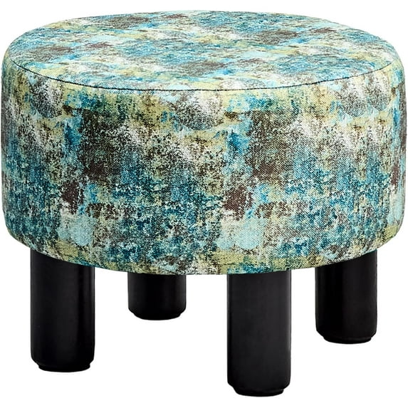 IVV Low Ottoman - Small Upholstered Footstool w/ Non-Skid Pine Legs & Padded Seat, Modern Stool Change Stool for Entrance, Bedroom, Compact Space (Graffiti Color)
