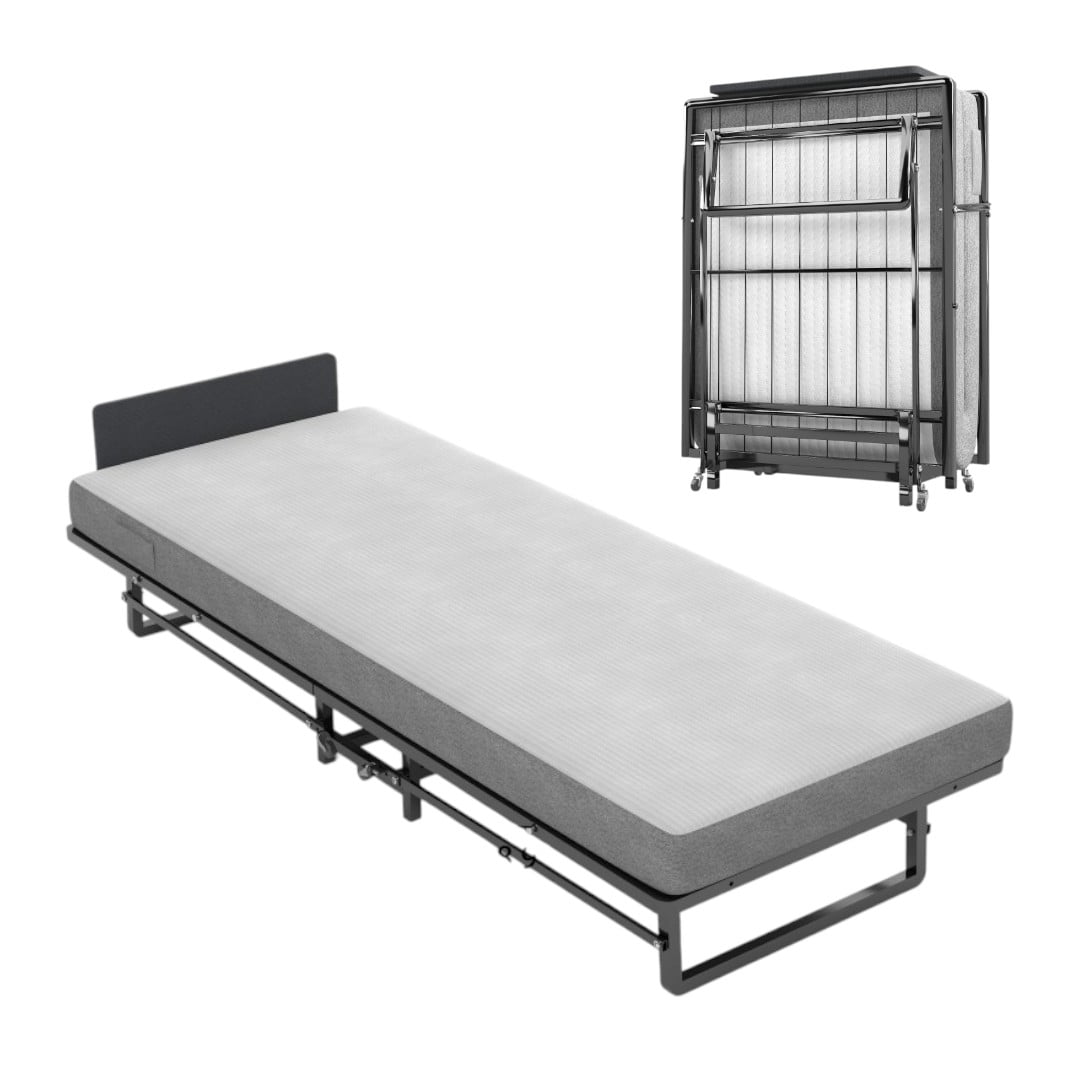 IVV Metal Folding Bed Frame with High-Density Foam Mattress – Portable ...