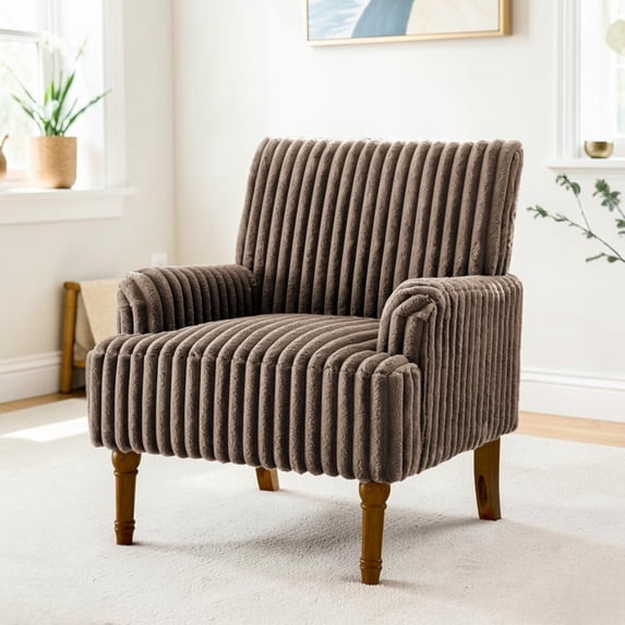 IVV Mid-Century Modern Accent Chair in Dark Coffee, 27.5'' Wide Upholstered Corduroy Lounge Chair with Wood Legs, Easy Assembly