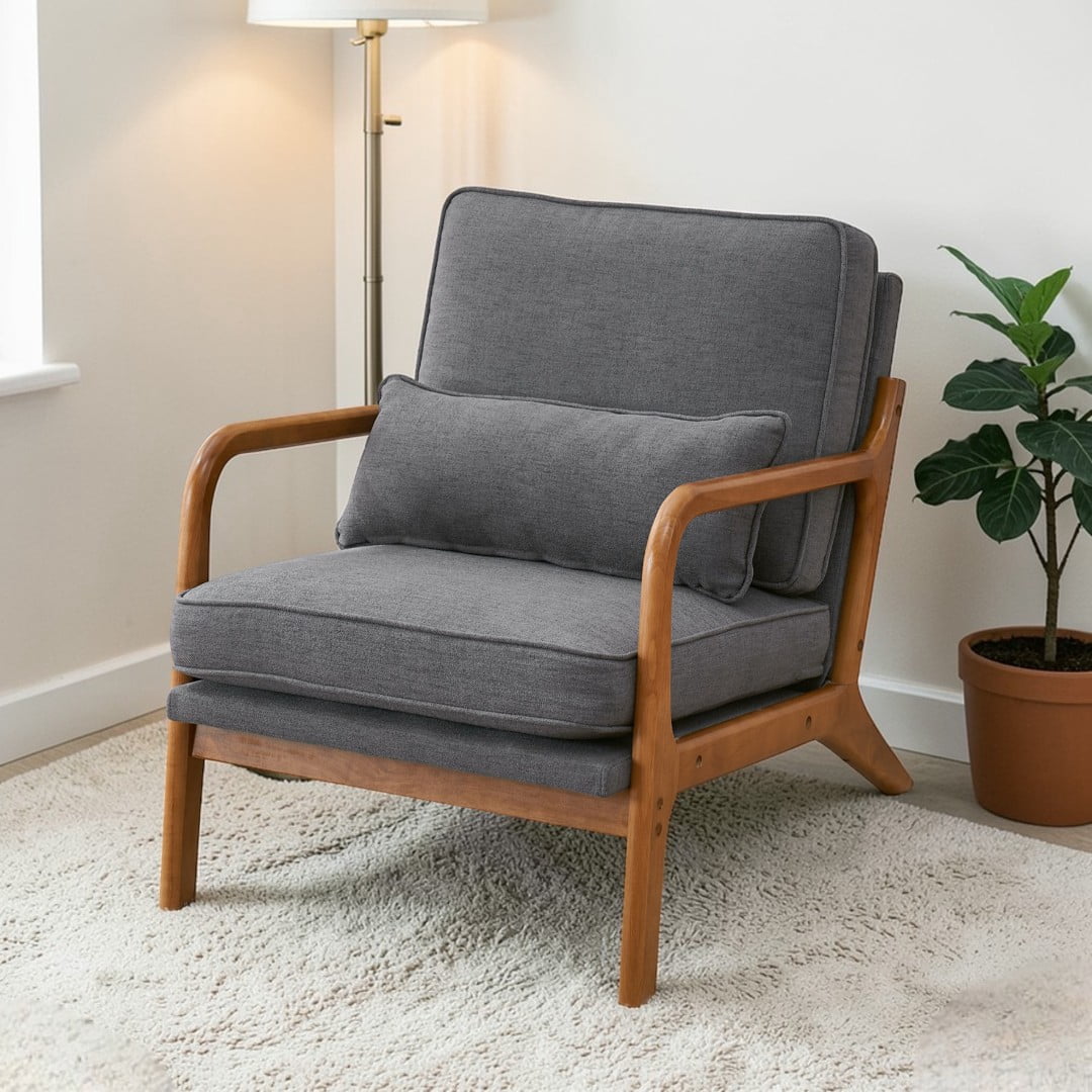 IVV Mid-Century Modern Upholstered Accent Chair with Solid Wood Frame ...