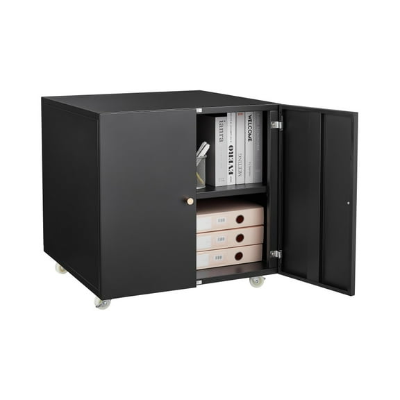 IVV Mobile Metal Printer Stand with Storage, 2-Door Storage File Cabinet w/ Adjustable Shelf and Lockable Wheels, for Small Spaces Home Office (Black, 23.62")